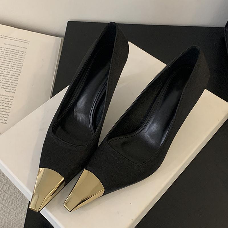 Liyke Новые весенние туфли-лодочки для женщин, офисная обувь, модные сексуальные туфли с металлическим острым носком, туфли на высоком каблуке с открытой пяткой, туфли на шпильке, женские туфли