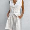 European & American Design Cotton Linen Suit: Women's Summer Casual Sleeveless Vest & Shorts Set