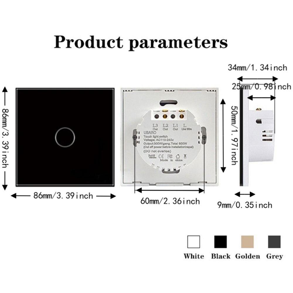 1/2/3 Gang Wall Light Switch Glass Panel Smart Switch Touch Sensor Switch Lighting Control