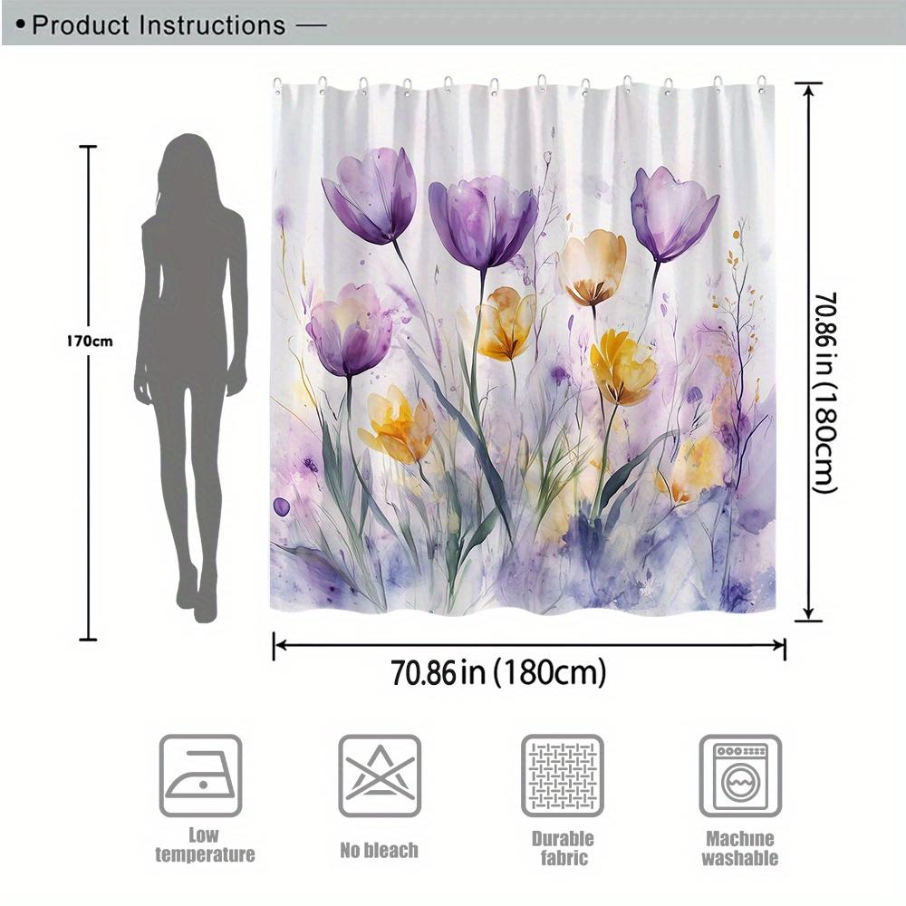 1 Piece Of Exquisite Tulip Watercolor Shower Curtain - Impressionist Fantasy Style, Polyester Fabric, Machine Washable