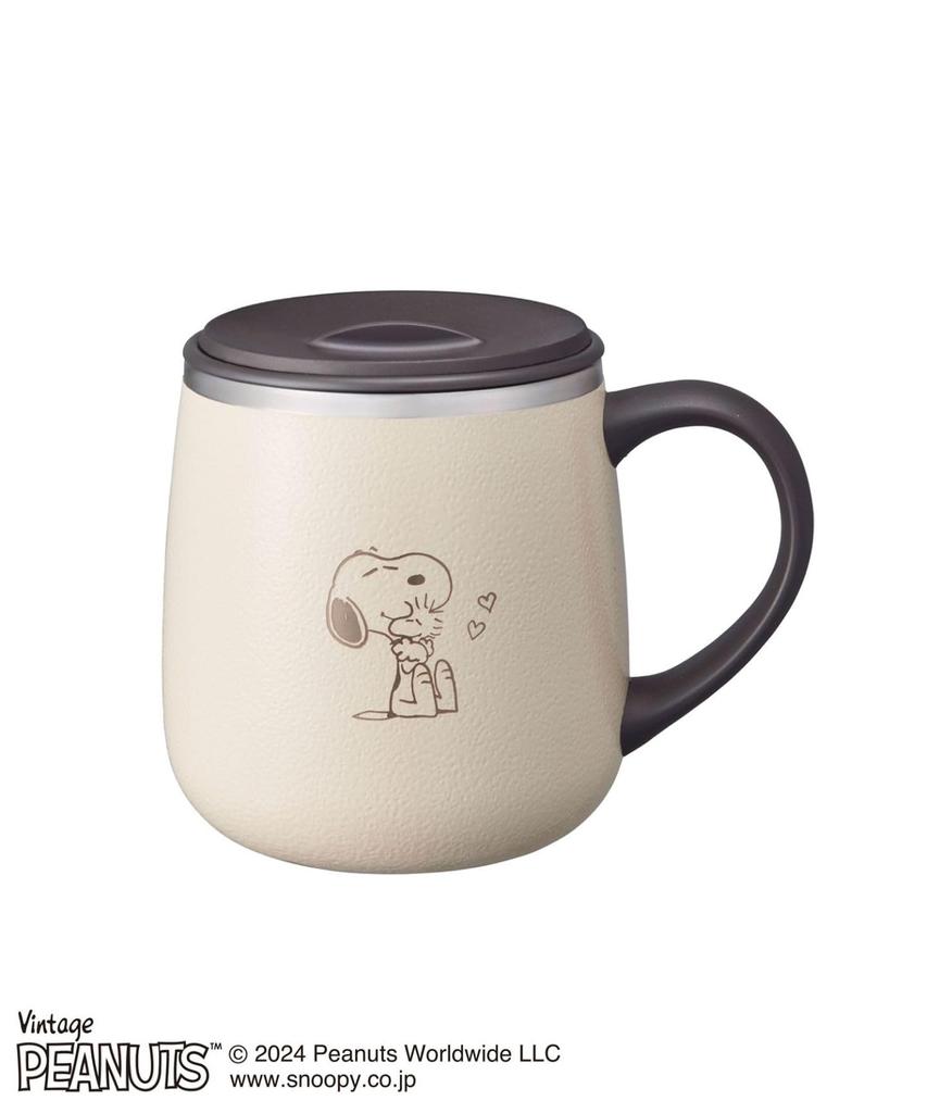 BRUNO Кружка из нержавеющей стали PEANUTS с крышкой, короткая, 320 мл, кружка Snoopy, вакуумная, двухслойная, из нержавеющей стали, для удаленной работы, кемпинга, на открытом воздухе, экрю, термо/холодная