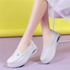Women Genuine Leather Flat Nurse Shoes Casual White Wedge Slip On Non-slip Loafers Women Comfort Hollow Out Work Shoes