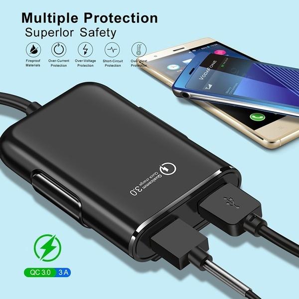 Универсальное автомобильное зарядное устройство с 4 портами USB, переднее сиденье, заднее сиденье, QC3.0, USB-адаптер для быстрой зарядки для автомобиля Char