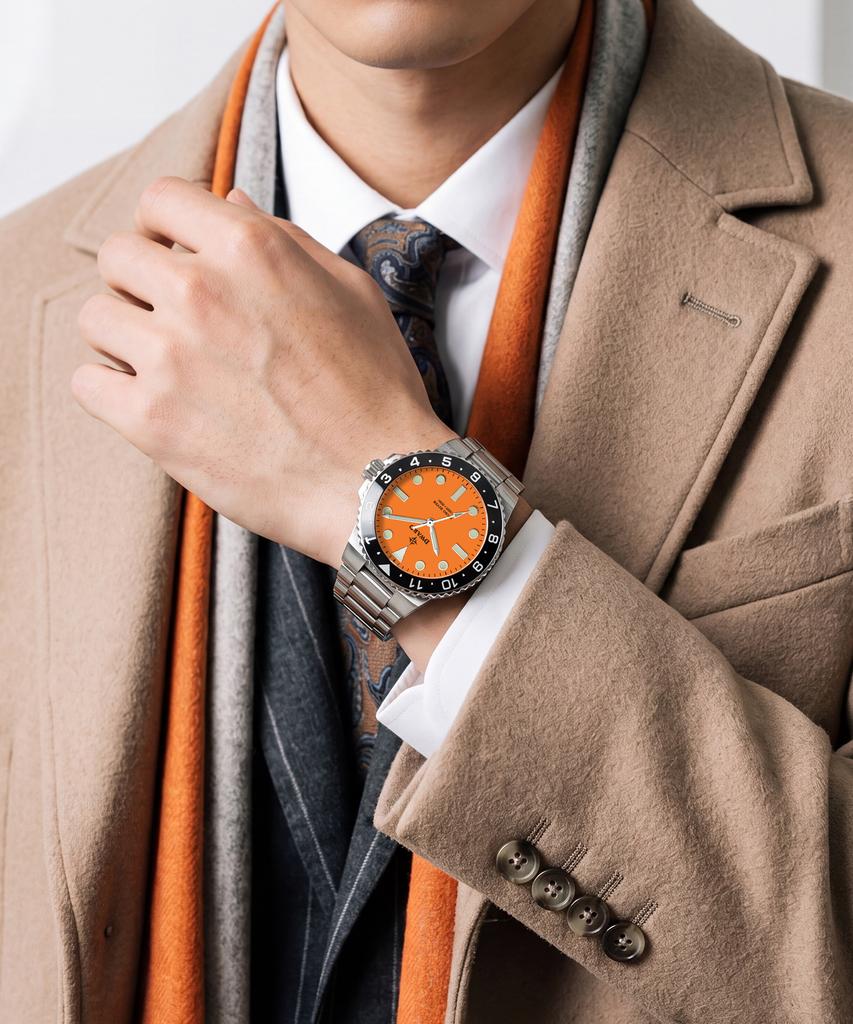 Diwodeu Dw-208-Or Spino Diver 300 Sunset Orange Men'S Metal Wristwatch