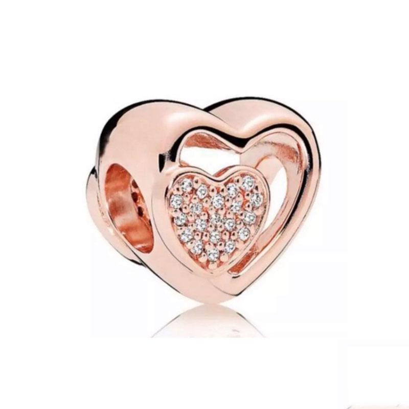 Серия Rose Gold Подвески-бусины в форме сердца Цветок Зажим Медь Подходит для Европейских Оригинальных Браслетов Сделай сам Элегантные Украшения