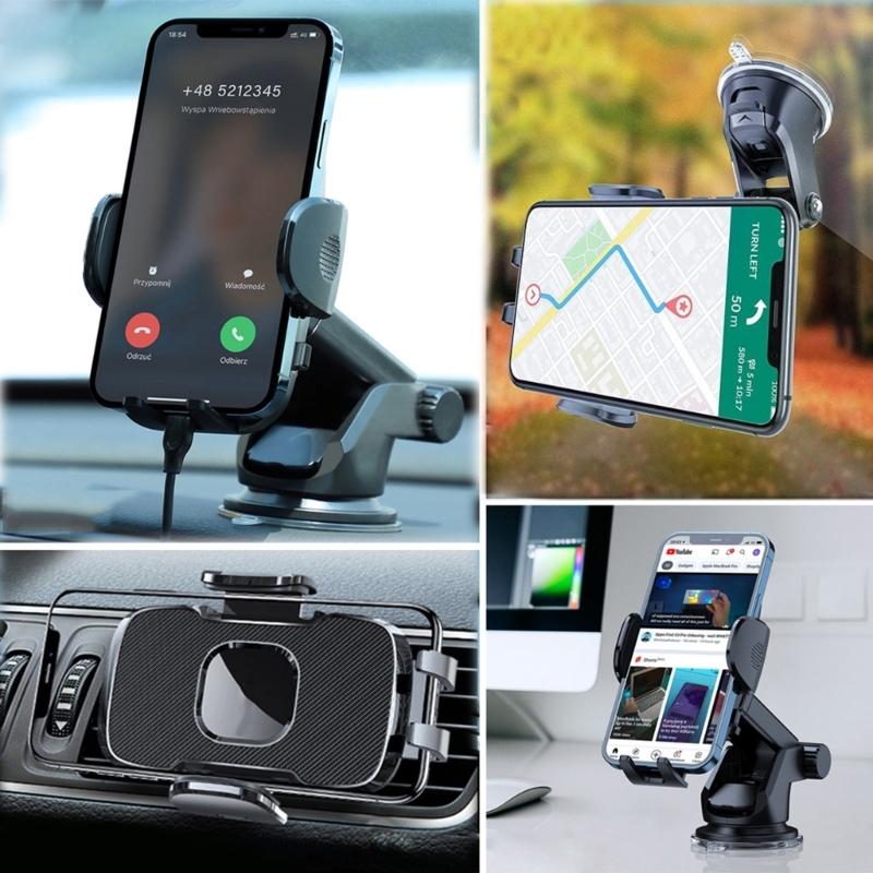 Универсальный держатель-подставка для телефона на приборную панель и лобовое стекло автомобиля с присоской и регулируемым кронштейном для мобильного телефона