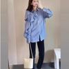 Women's Blue Striped Bow Shirt Korean Style Woman's Loose Chic Blouse Spring Versatile Fashionable Ladies' Blouses