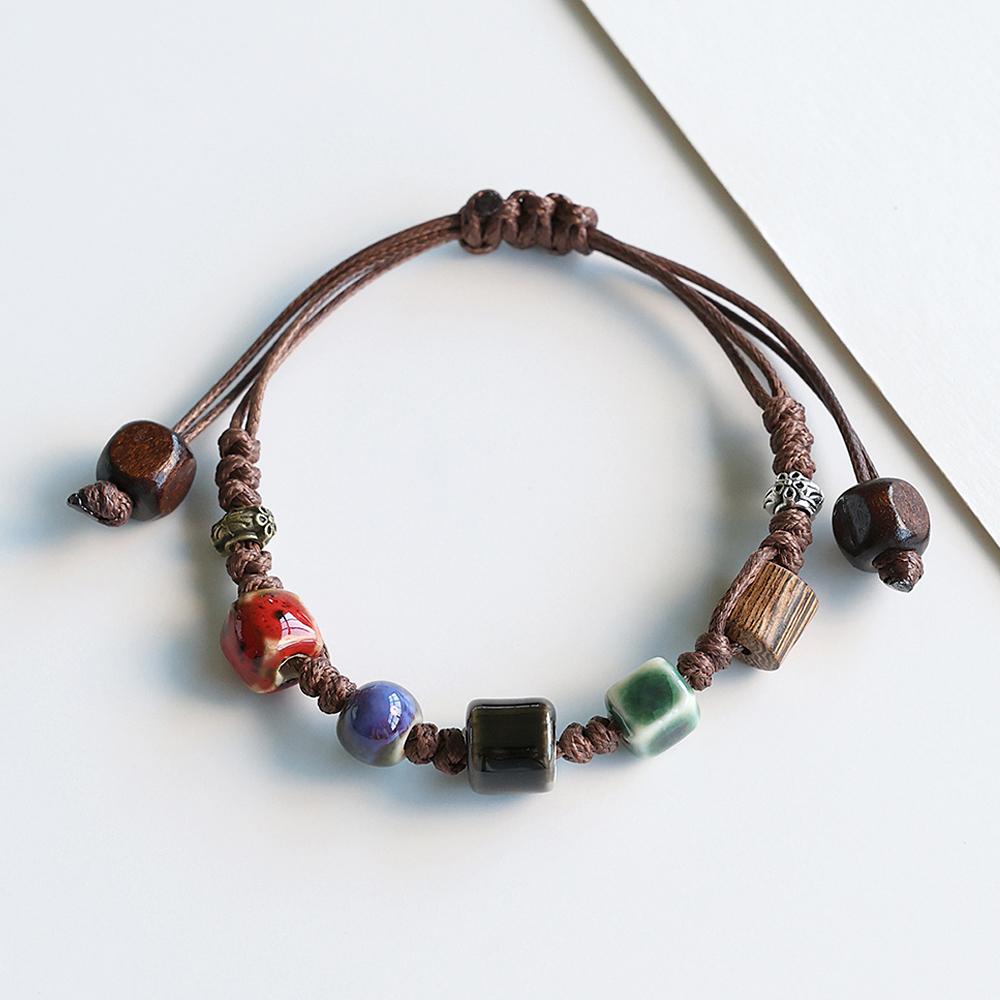 Богемный Стиль Керамические Бусины Браслет Для Женщин Мужчин Ручной Работы Плетеная Веревка Браслеты Парные Украшения Подарки Регулируемый
