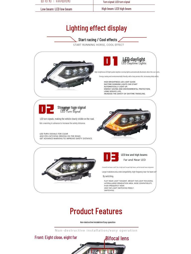 Светодиодная хрустальная сборка фары-проектора для Nissan X-Trail 17-22: Дневные ходовые огни и динамические указатели поворота