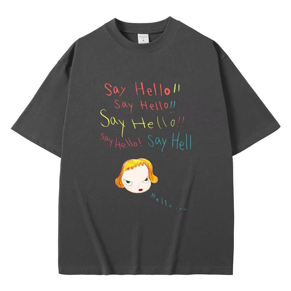 Yoshitomo Nara Say Hello Funny Meme T Shirts Summer Unisex Unisex Casual Versized Tshirt Unisex Y2k Art Aesthetic Tshirts