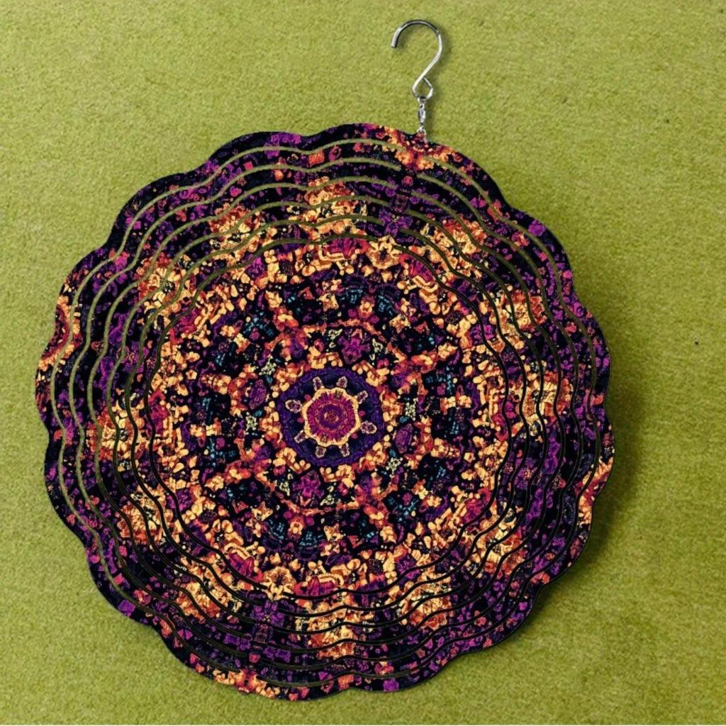 Желтый Цветок Мандалы Металлический Ветряной Спиннер Рождественское Украшение для Сада Двора Патио Уличный Колокольчик Праздничный Подарок Декор на День Благодарения