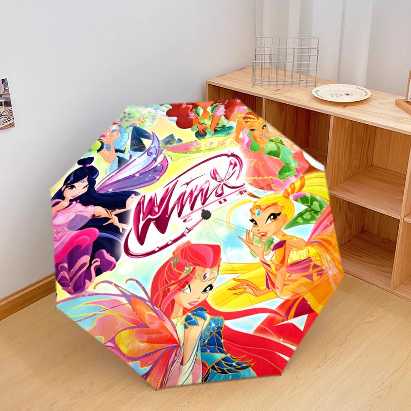 1 шт. Автоматический складной зонт - с рисунком Winx Club, Портативный и складной дизайн с 8 спицами, Подарки на Рождество и День рождения