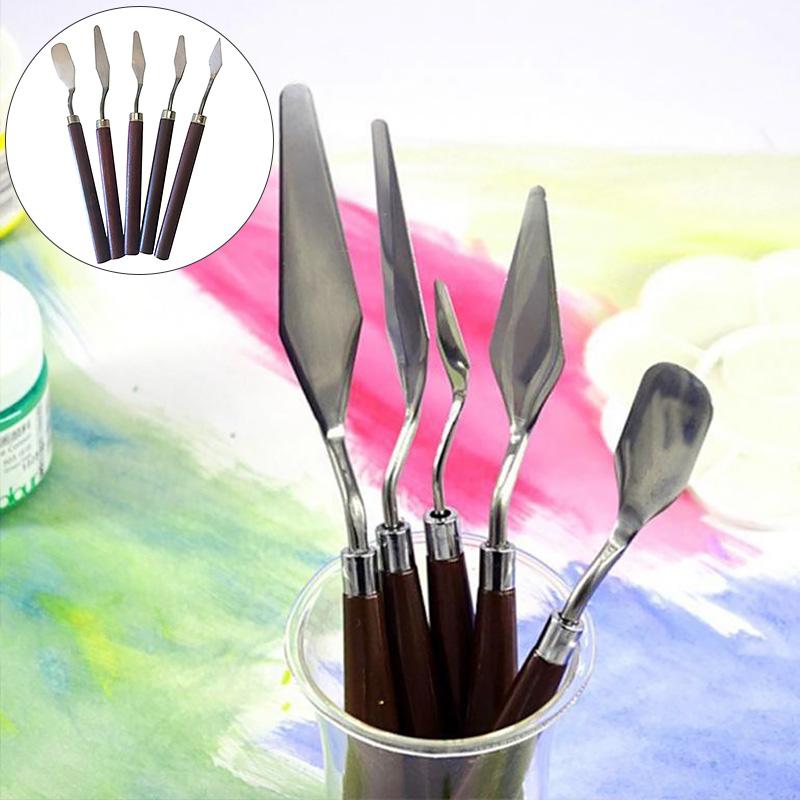 5 шт. шпатель, скребок, шпатель, палитра, набор ножей для рисования маслом, деревянная ручка, мастихин для рисования школьников