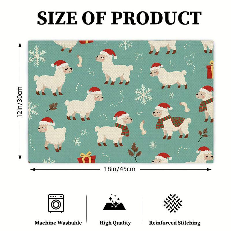 4/6pcs Rectangular Placemats - 18X12 Inches Cute Christmas Alpaca Pattern Fabric, Snowflake Gift Scarf Decor 2D Element Design Easy-Clean Table Mat Du