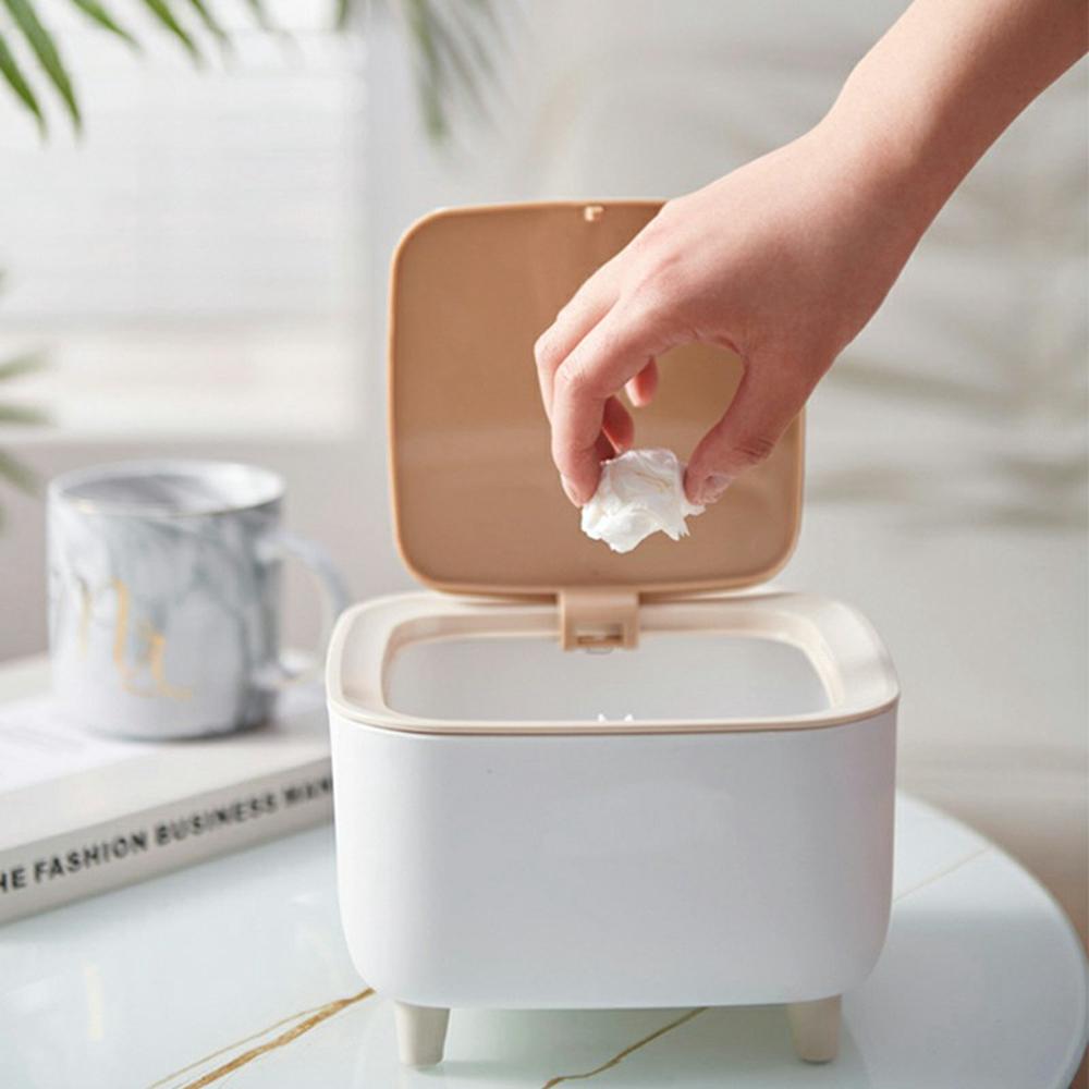 Mini Desktop Trash Can Push-Top Waste Bin 2L Square Student Dormitory Bedside Desk Storage Bucket