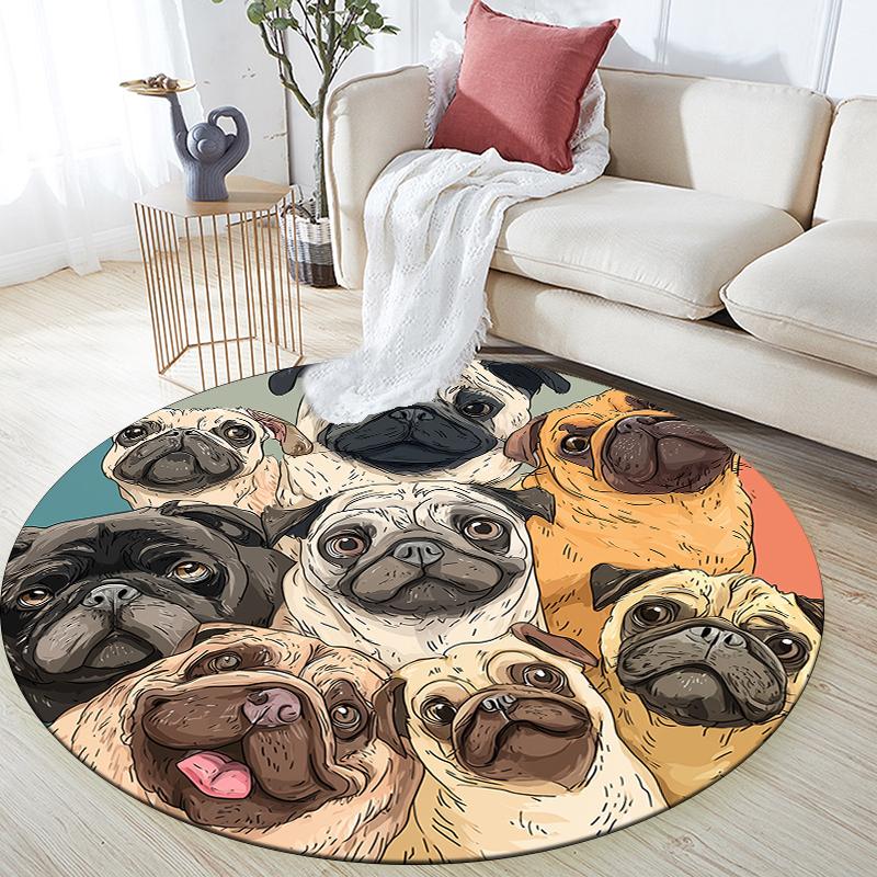 Pug pattern round rug,Carpet Rug for Living Room Bedroom Sofa Playroom Decor,Non-slip Floor Mat,Holiday Gifts and Birthday Gifts