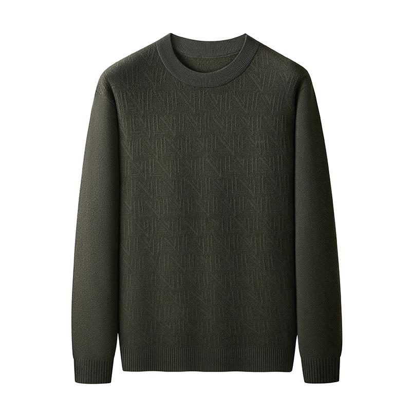 Chubby Handsome Men's Plus Size Round Neck Jacquard Sweater – 2025 Autumn Casual Fashion