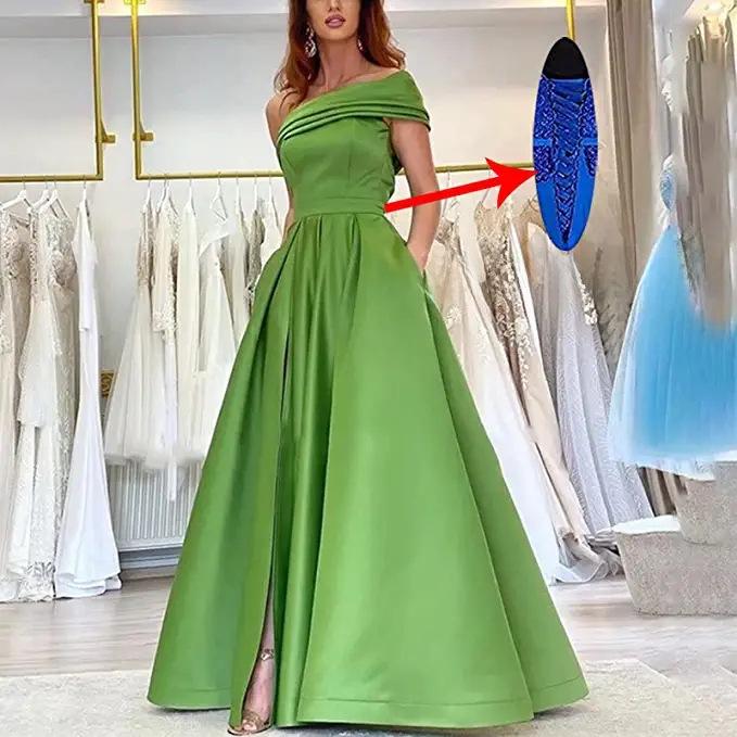 Зеленое атласное вечернее платье на одно плечо с высоким разрезом - идеально для вечеринок и дней рождения