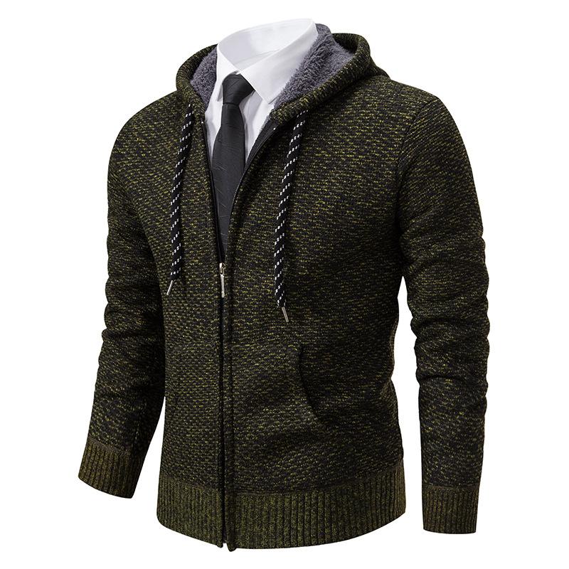 Cardigan Sweater Young and Middle-aged Jacket Autumn and Winter New Hooded Casual Fleece Thread Sweater Men's