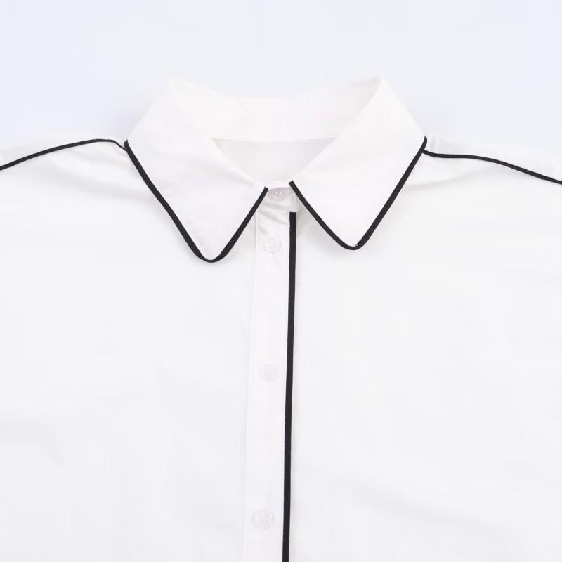 Womens Loose Fit Casual Shirt With Contrast Trim Cotton Poplin Long Sleeve Button-Down Fall 2025