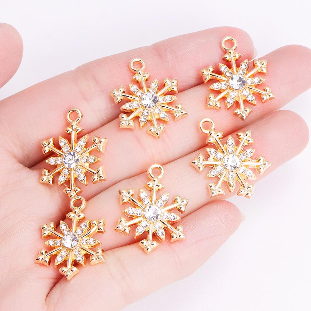 10Pcs Delicate Pearl Zircon Snowflake Pendant Alloy Metal Charms for Diy Jewelry Making Necklaces Earrings Craft Accessories