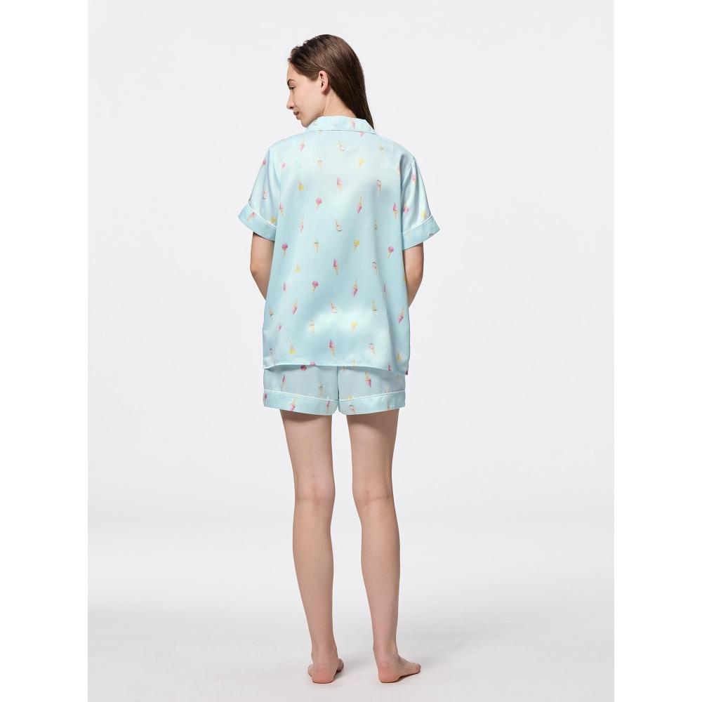 GU by Uniqlo Атласная пижама с короткими рукавами и шортами Gelato 