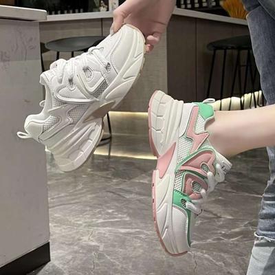 Женские повседневные кроссовки Clunky 2024 года, летние дышащие сетчатые спортивные туфли на платформе для женщин, женские кроссовки на шнуровке, теннис