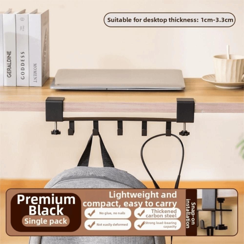 Adjustable Desk Edge Backpack Holder 5 Hooks Hanging Handbag Shelf Home Organizer