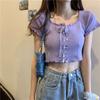 Short-sleeved T-shirt for Women In Summer New Korean Style Slim Fit Slim Tight Knitted Sweater Top