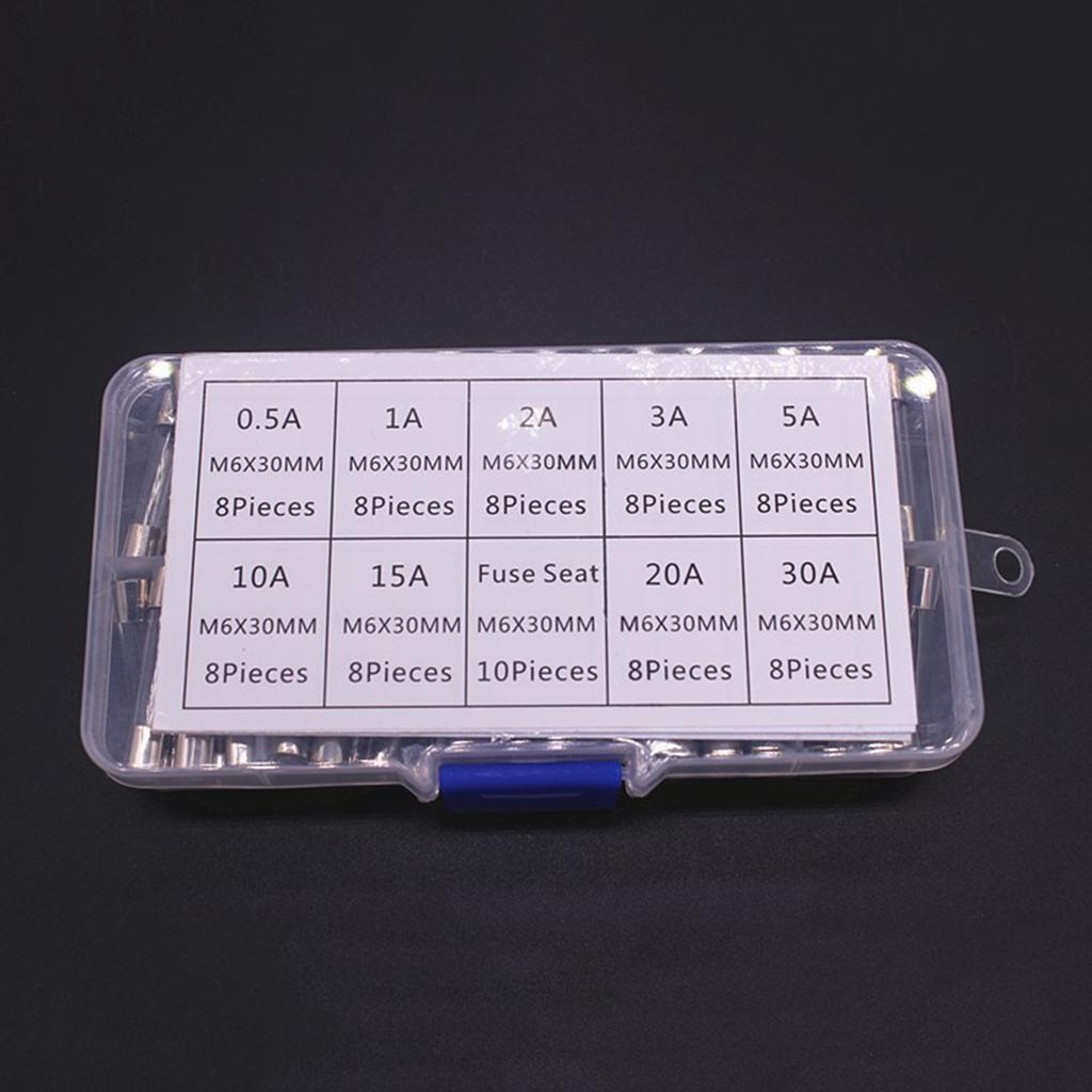 9 Values 72pcs Slow Blow Glass Tube Fuse Assortment Kit 6x30mm 250V 0.5A/1A/2A/3A/5A/10A/15A/20A/30A Fuses Glass Tube