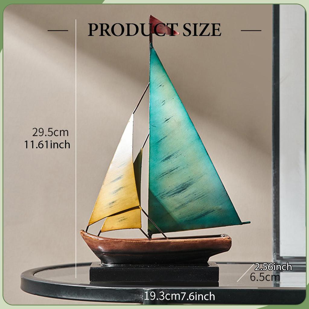 Iron Boat Statue Metal Sculpture Ship Model Sailboat Figurine for Bookshelf Cabinet