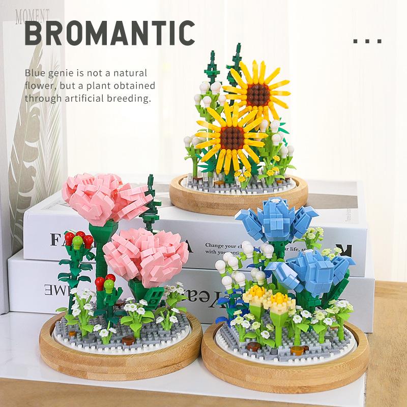 Micro Particle Building Blocks: Sunflower and Rose Bouquet for Valentine's, Qixi, Teacher's Day, and Christmas.