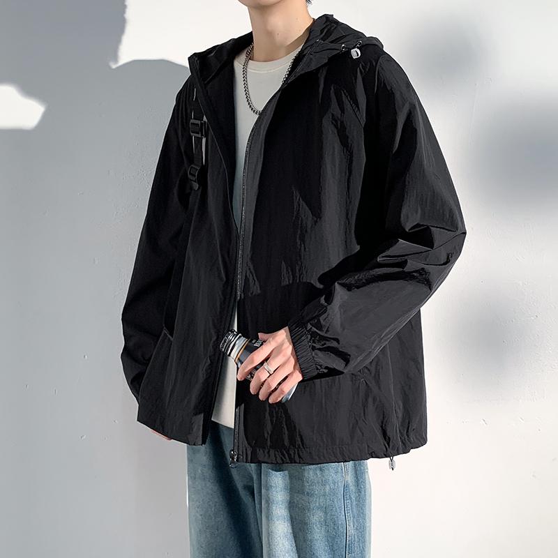 Летняя тонкая куртка с капюшоном, мужская водонепроницаемая солнцезащитная одежда, полностью застегивающаяся на молнию, быстросохнущая черная ветровка