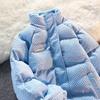 2026 Vintage Waffle Cotton Puffer Jacket Men Winter Loose Stand Collar Warm Coat