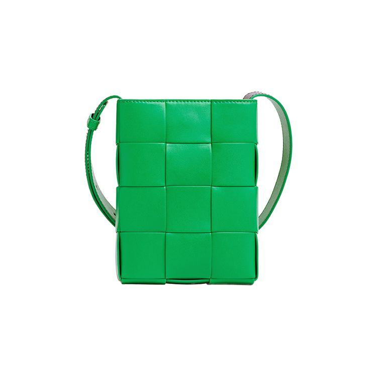 Bottega Veneta Silver Finish Magnetic Buckle Closure Leather Shoulder Crossbody Phone Bag Men bags Parrot-Green Black 729298V29E03813