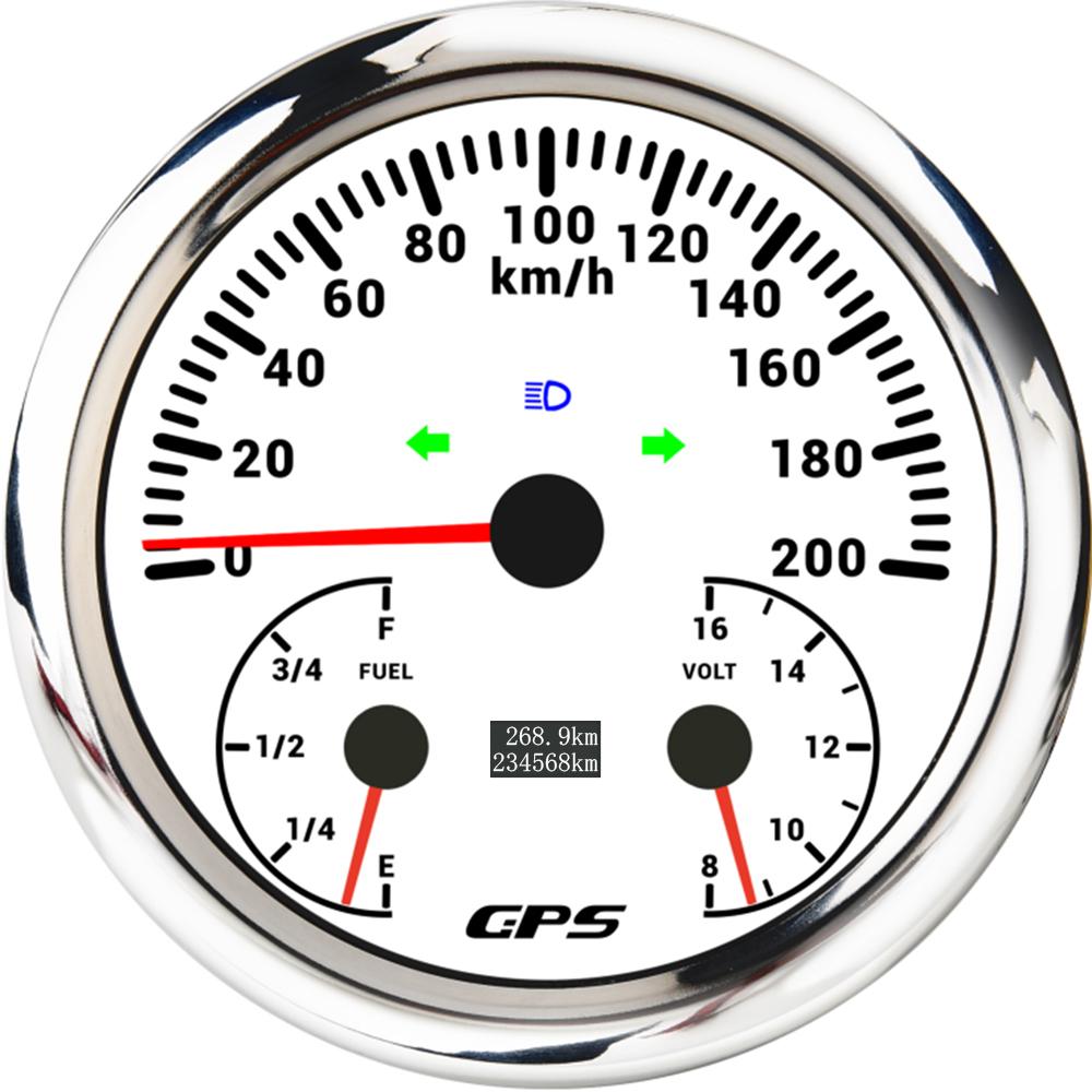 ELING 110mm 3in1 Gauge 120 200 KM/H MPH GPS Speedometer for Auto Car Boat with Fuel Level Voltmeter 7 Colors Backlight 12V 24V