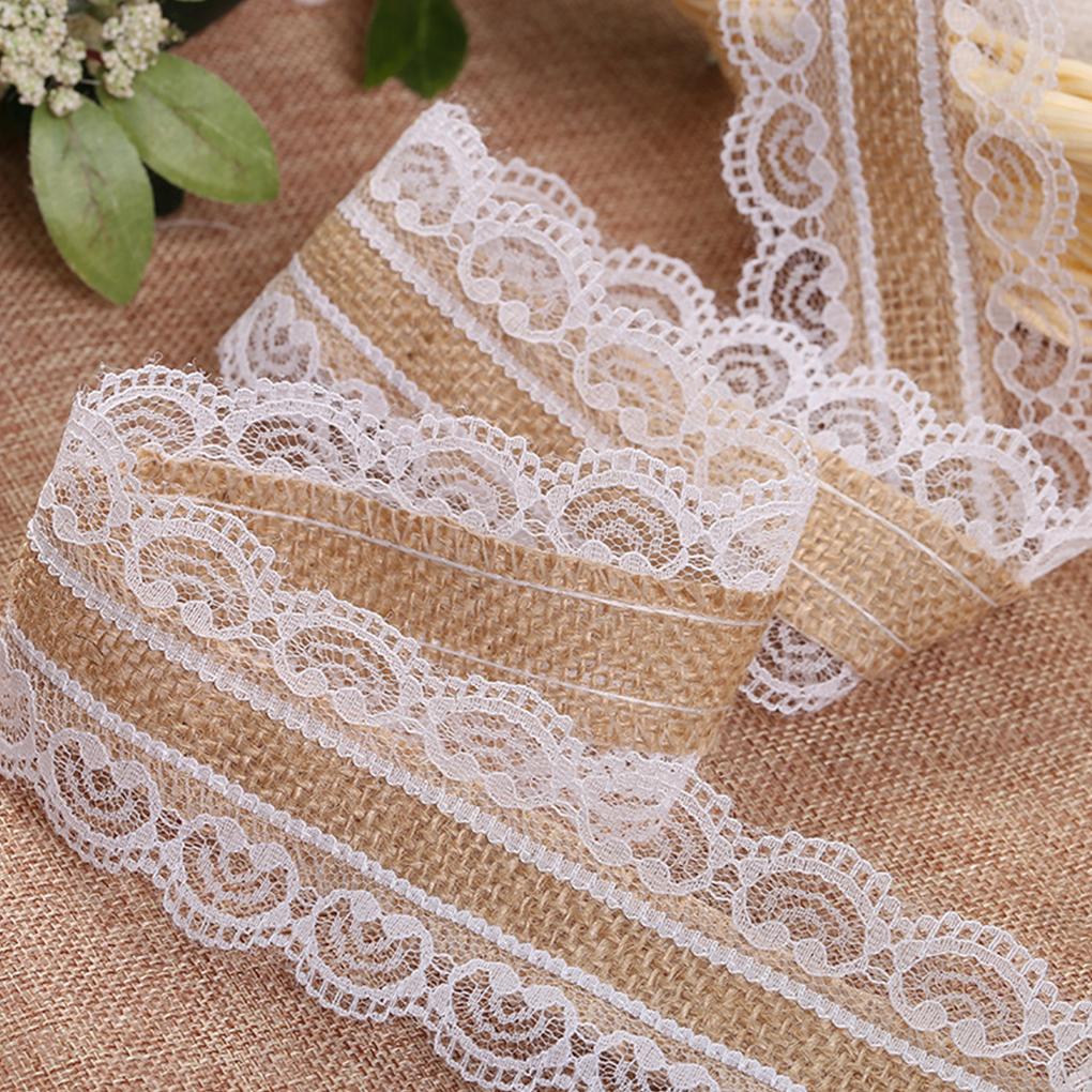 4 шт. Кружевная лента Мешковина Кружевная отделка Лента Швейные принадлежности Рулон Ручная работа Джут Двойная коса Поделки Подарки Упаковка Украшения