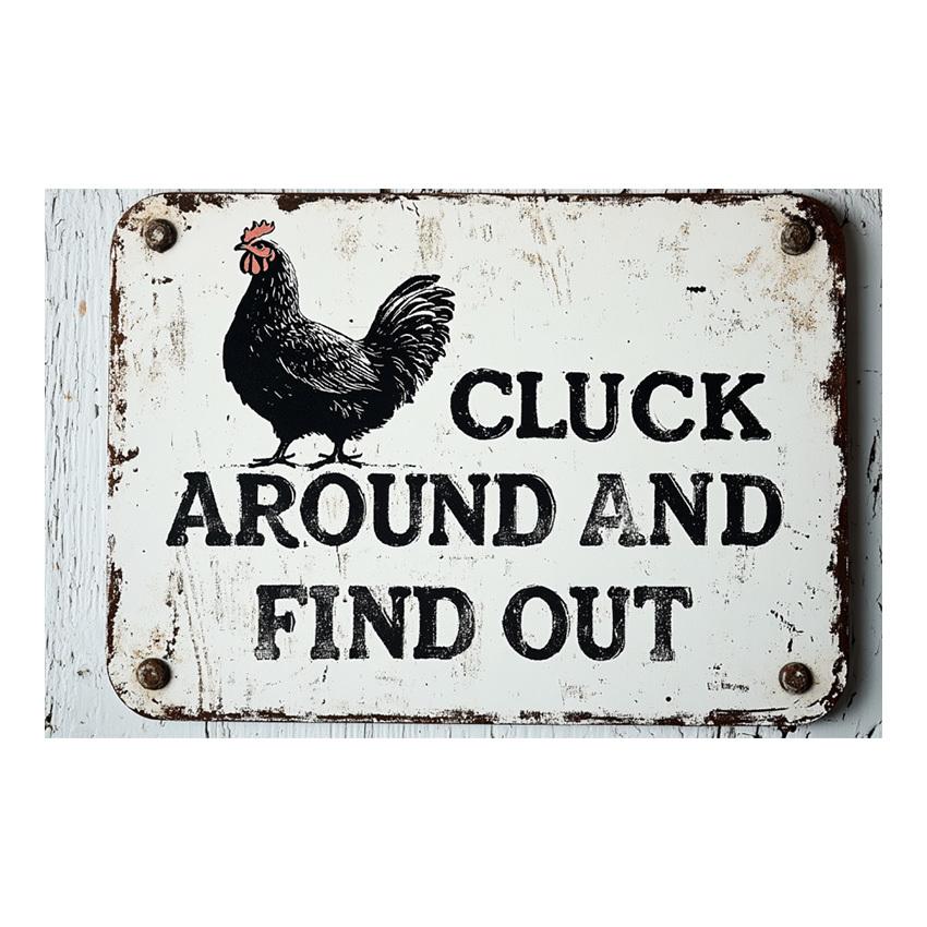 2D плоская деревянная табличка с забавной надписью 'Cluck Around And Find Out' (Покудахтай и узнаешь), 30*20 см, гравированное настенное искусство, идеально подходит для декора дома, бара, кафе и гаража