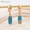 Cute Blue Rectangle Stone Drop Earrings For Women Girl Party Fashion Jewelry Elegant Rose Gold Color Eardrop Gift