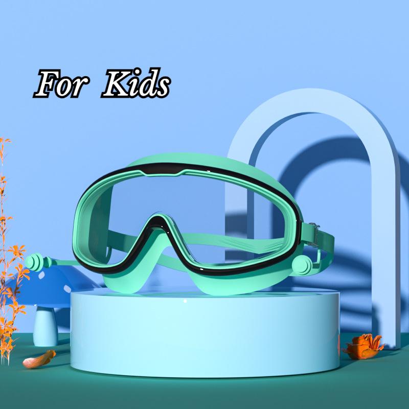 Очки для плавания с большой оправой, беруши, водонепроницаемые, противотуманные, HD, прозрачные, детские очки, защита от ультрафиолета, безопасные очки для плавания