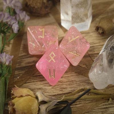 [Седона Магия] Набор рунных кубиков из 3 штук, 24 кубика с рунными буквами (Кораллово-розовый), Помощь в гадании