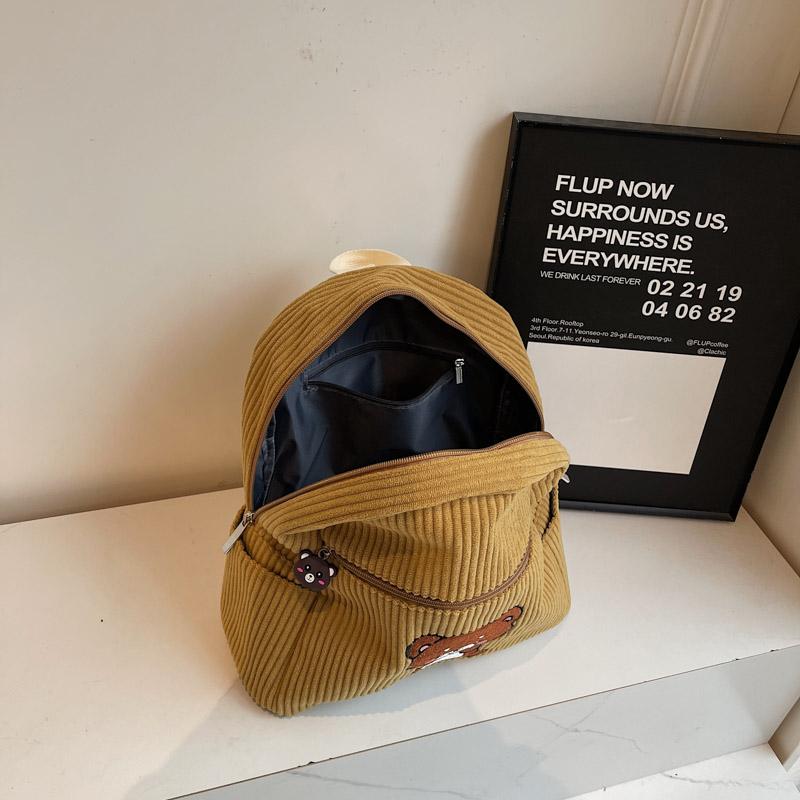 Bear Backpack Corduroy Student Schoolbag Women Cartoon Backpack