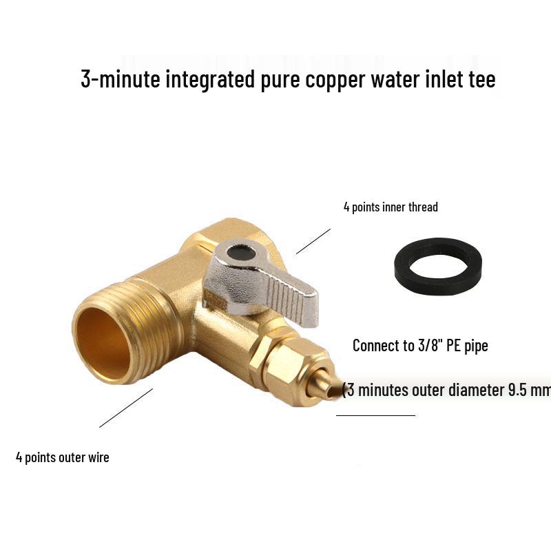 Household Water Purifier Inlet Tee Valve Connector, 4-to-2/3-point Ball Valve Switch