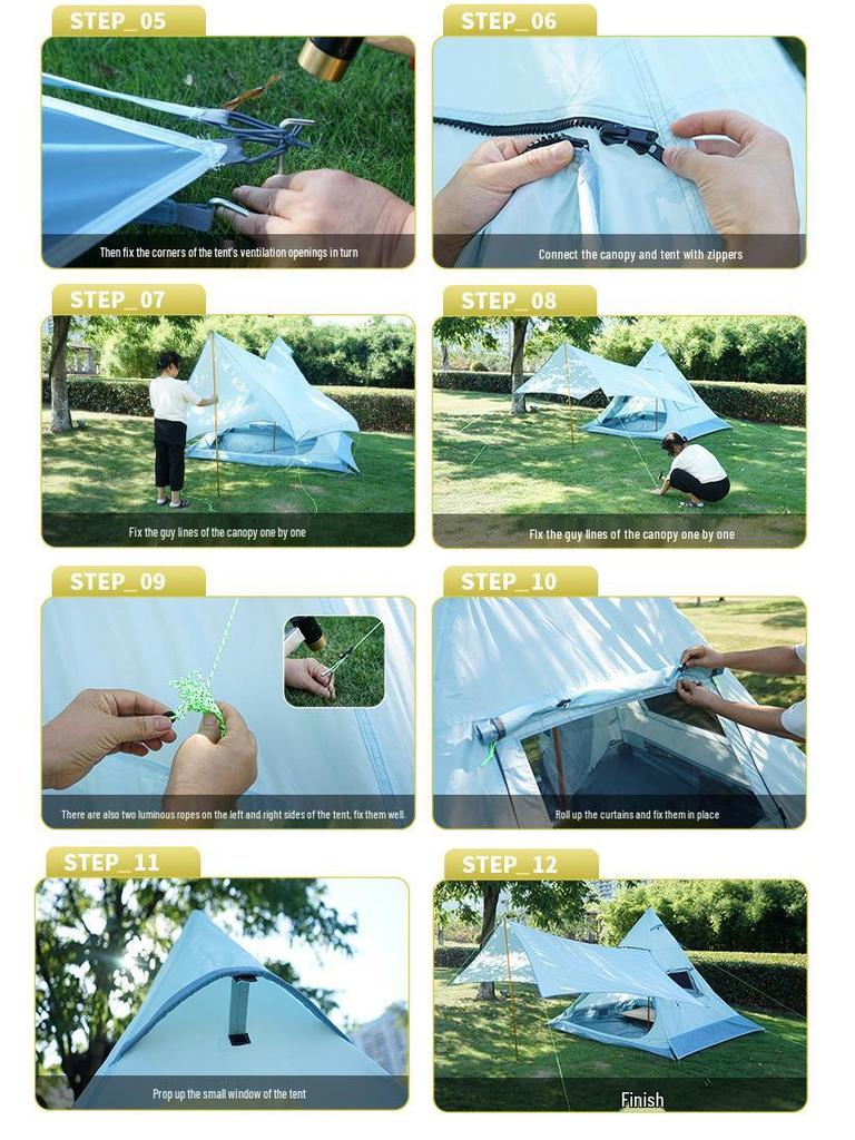 CLS 3-4 Person Indian Pyramid Outdoor Tent - Windproof, Rainproof, UV Protected, Folding Canopy for Camping