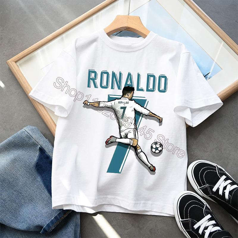 Cristiano Ronaldo Kawaii T-shirts CR7 Cartoon Graphic Kids Casual Sport Short Sleeves Tops Summer Clothing Birthday Gifts
