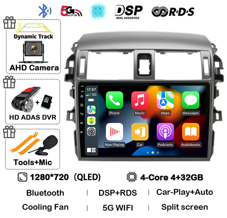 Автомагнитола Android 14 Carplay для Toyota Corolla E140/150 2007 2008 2009 2010-2013 Мультимедийный плеер GPS 2din Головное устройство Стерео BT