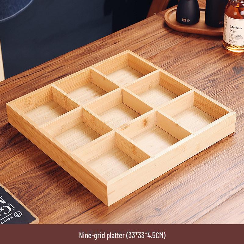Поднос для закусок из бамбука в японском стиле: Девятирешетчатая жаровня и барбекю-тарелка с овощной тарелкой