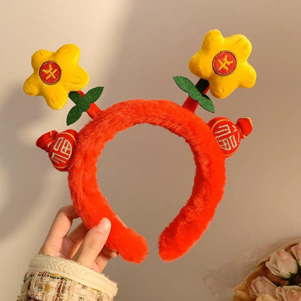 Chinese Style New Year Red Plush Headband Wealth Children Hair Hoop Party Decoration