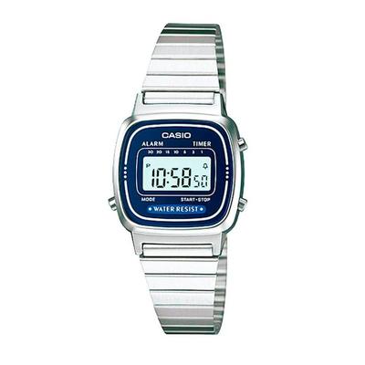 Стандартные цифровые серебристые темно-синие часы LA670WA-2 женские