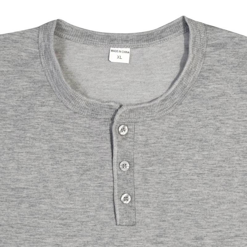 Мужская летняя повседневная однотонная футболка-henley с коротким рукавом
